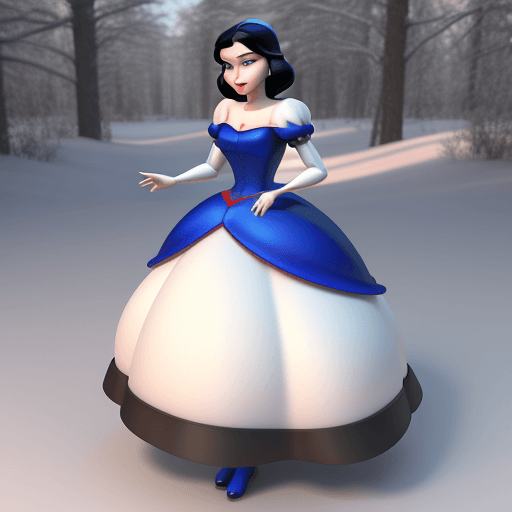 AI generated: full length 3d image, snow white, in the style of Pixar --ar 1:2 --stylize 750