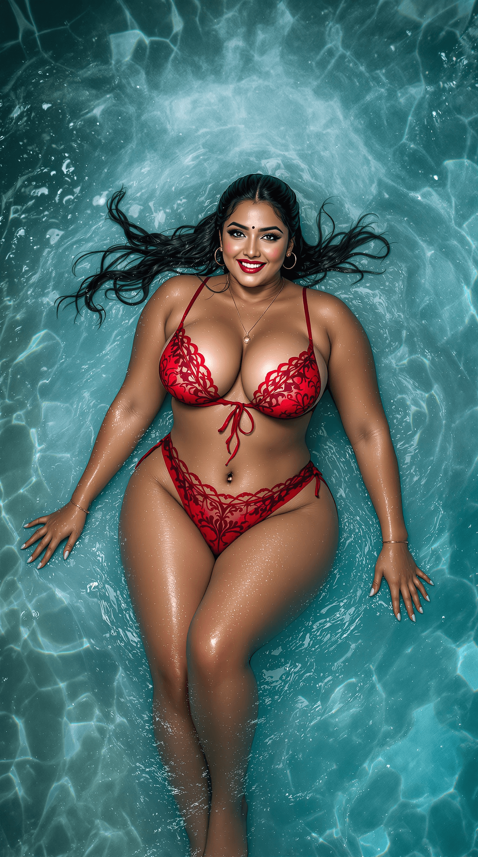 AI generated: Top view , full body front huge   curved shape hip image of a 25 year old plus size sexy hourglass f...