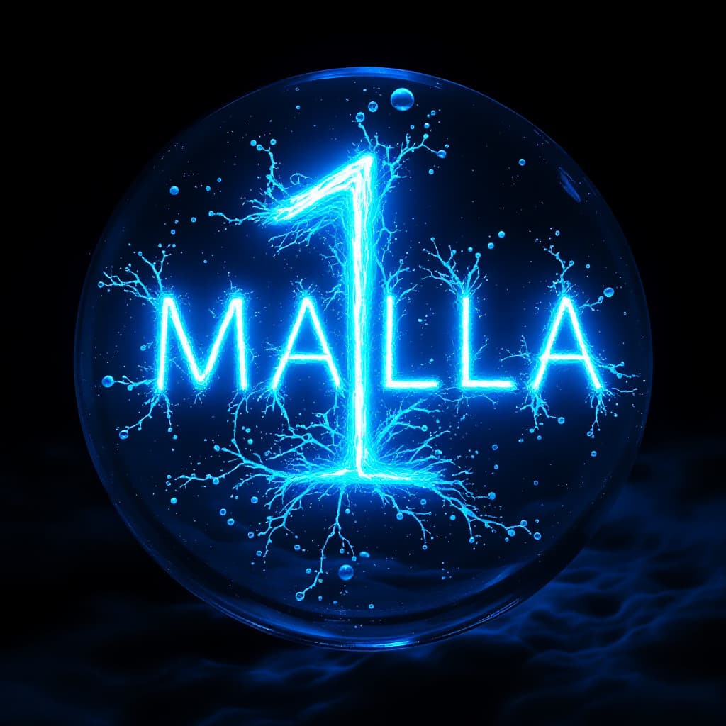 AI generated: escribir la palabra 1 MALLA  bioluminiscente color azul en letra mayuscula modo estetico minimalista...