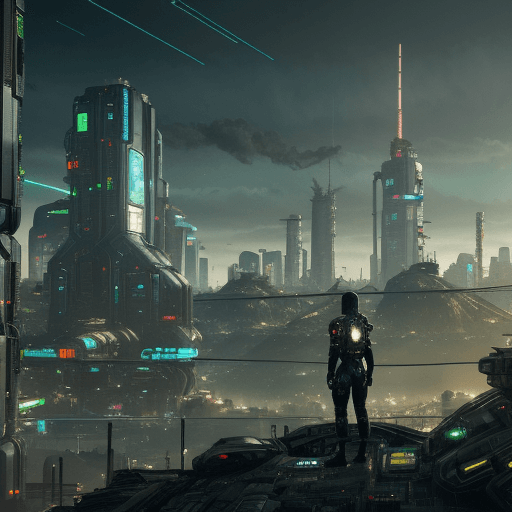 AI generated: Foreground icons of: Energy, war, Ecology, Economy, Health and Technology. Background is two possibl...