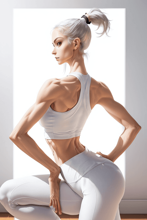 AI generated: skinny white yoga posture, yoga clothes, masterpiece_portrait, ponytail_hairstyle, leaning_forward,(...