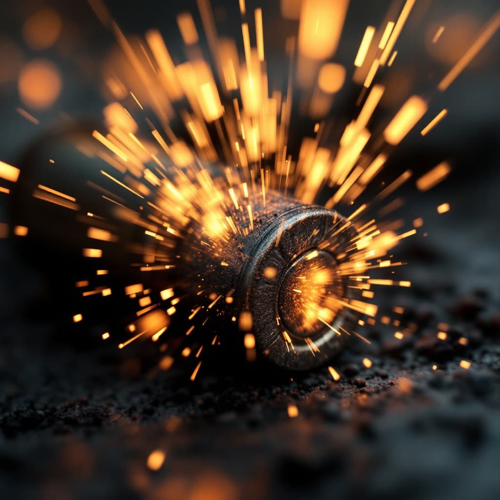 AI generated: 
41.	close-up of bullet casing hitting the ground, slow motion impact, sparks flying --v 7 --style i...