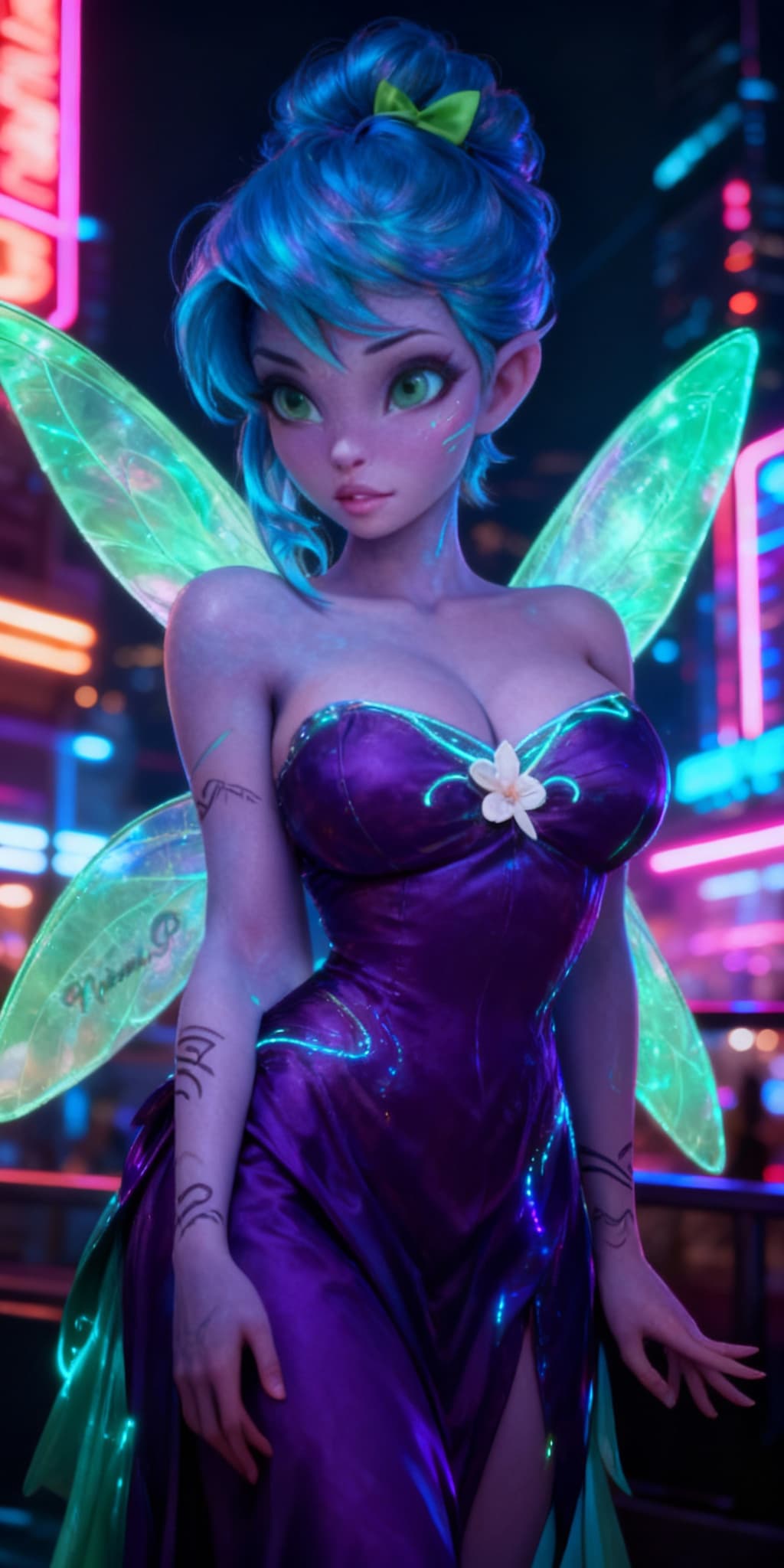 AI generated: Blend anthropomorphic to create a new anthropomorphic, alien hybrid. Give a Nightlife backdrop, and ...