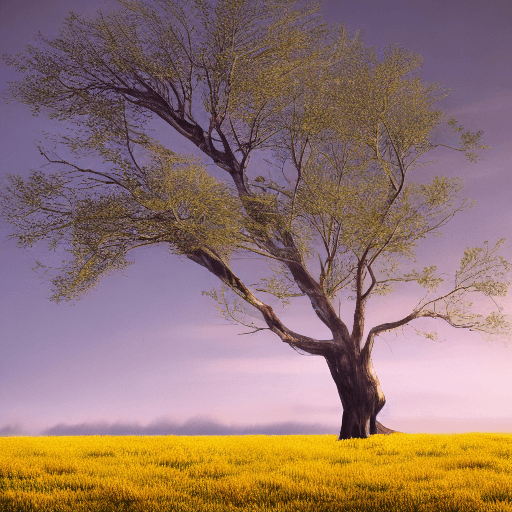 AI generated: a boy walking through a field, in the style of ethereal trees, dark yellow and azure, majestic, swee...