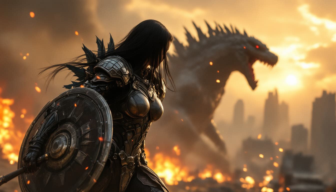 AI generated: A strong Indonesian warrior woman with straight black hair, wearing a very detailed and hot leather ...
