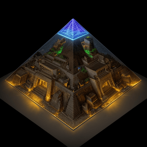 AI generated: High resolution photography 
a realistic pyramid overhead shot of the night environment, intricate d...