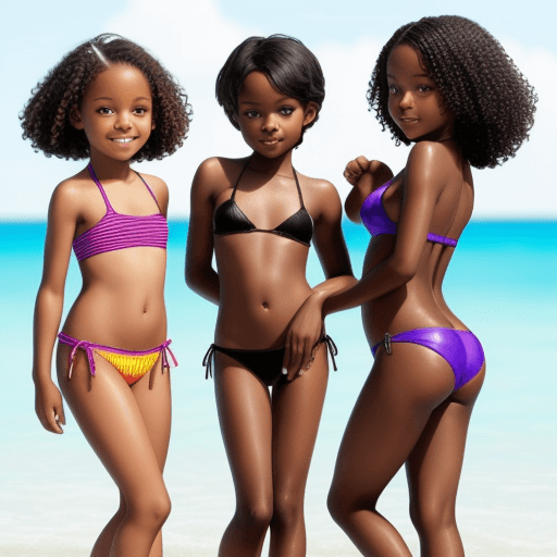 AI generated: three beautiful black girls in bikinis 11 years old