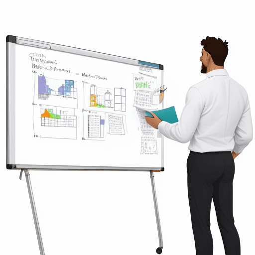 AI generated: png white background, person presenting a plan on a whiteboard, in the style of animated illustratio...