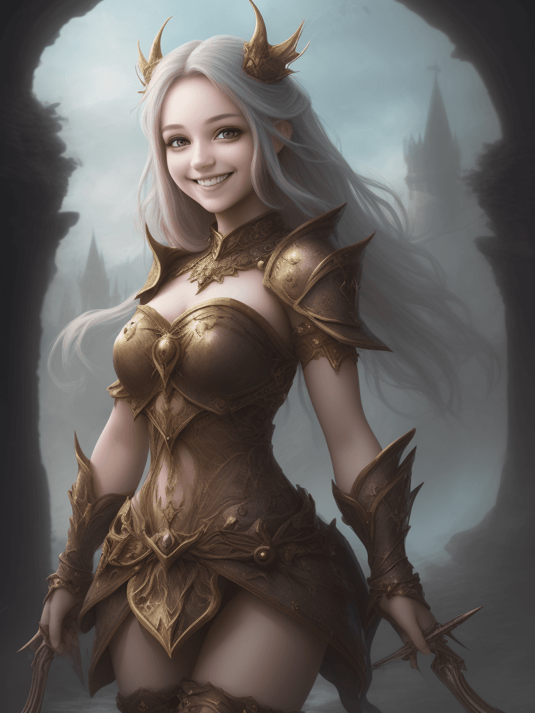 AI generated: A beautiful girl smile in an extreme fantasy world. UHD, RAW quality Photo