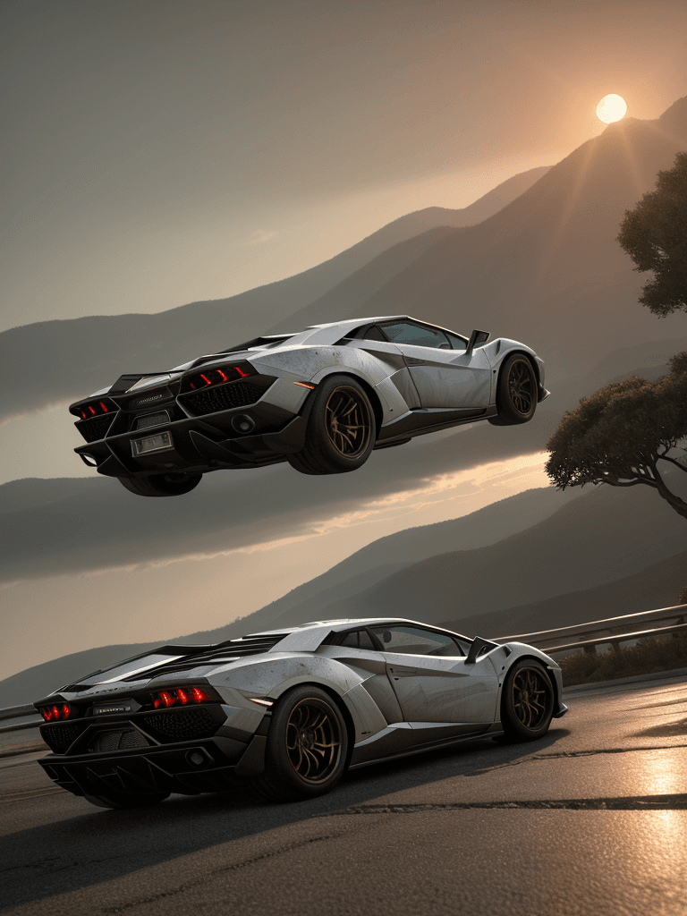AI generated: Photo of a ultra realistic Lamborghini, dramatic light, pale sunrise, cinematic lighting, battered, ...