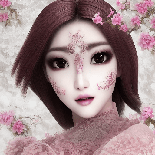 AI generated: Beautiful Japanese woman, porcelain skin, flawless and radiant, ethereal beauty, monolid eyes dark a...
