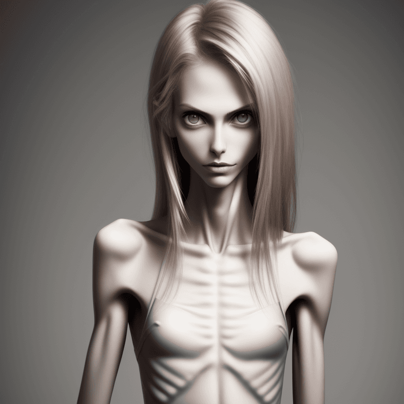 AI generated: extreme beautiful skinny face of skinny (almost anorexic) girl