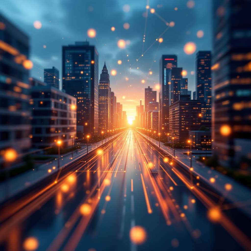 AI generated: Smart city and abstract line and dot connect #fa5f0b