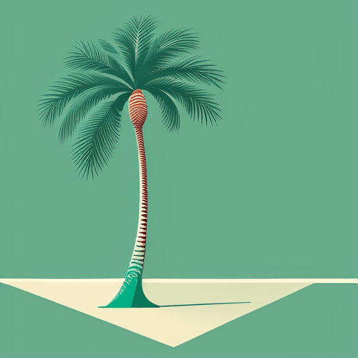 AI generated: A variation of a palm tree depicted in a classic screen-print (silkscreen) style, featuring bold, cl...