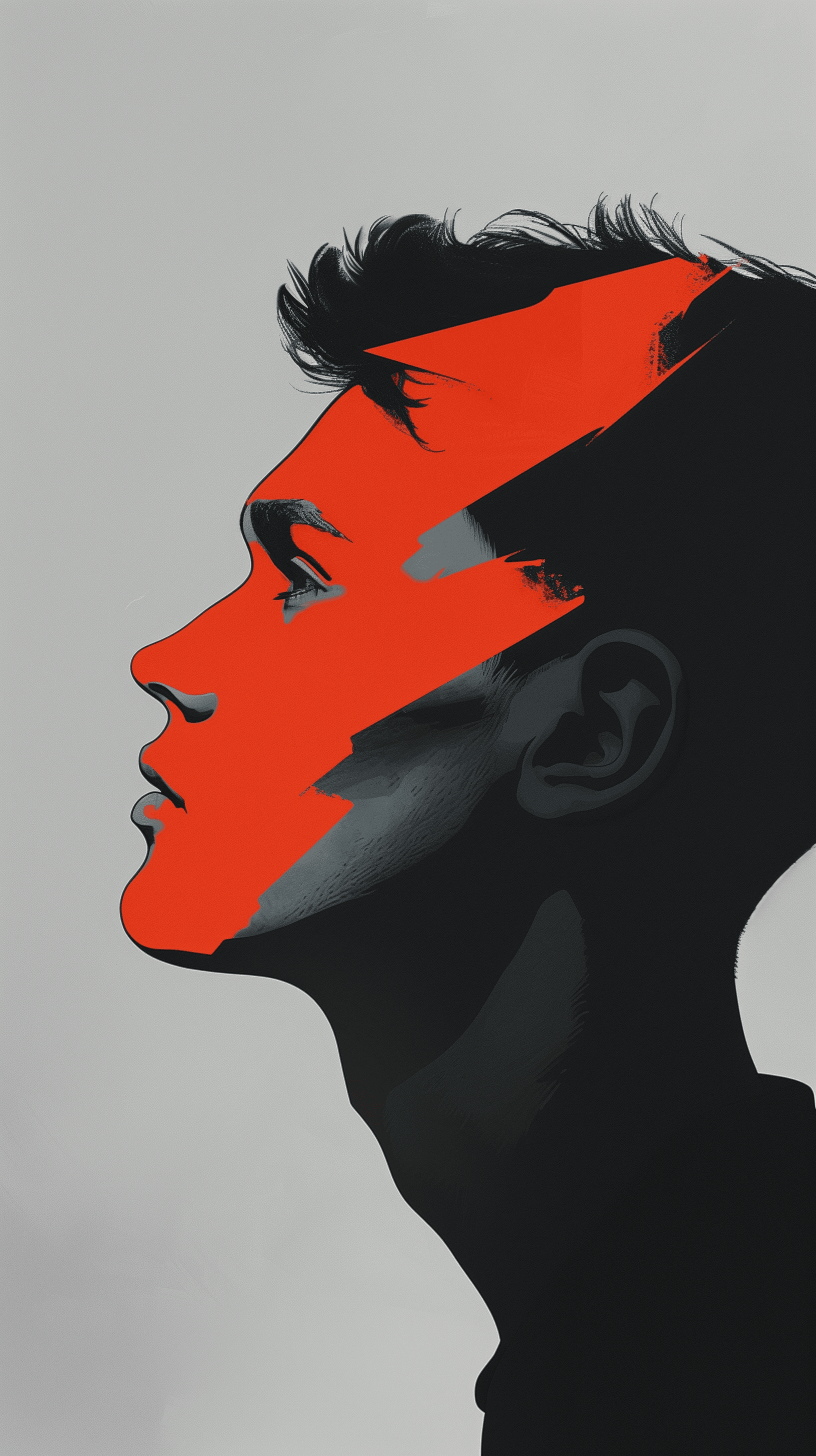 AI generated: stylized side profile of a young male, illustrated in a modern graphic style with sharp contrasts, f...