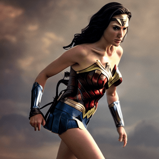 AI generated: photo realistic, wonder woman (gal gadot) fight without clothes(naked)