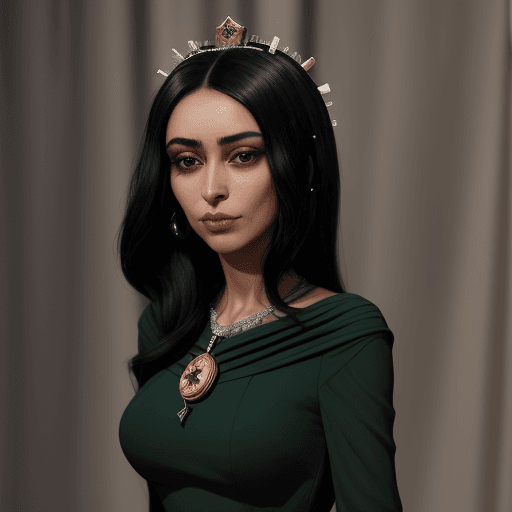 AI generated: a dark woman with a snub nose, black hair, almond-shaped eyes, the lower lip larger than the upper o...