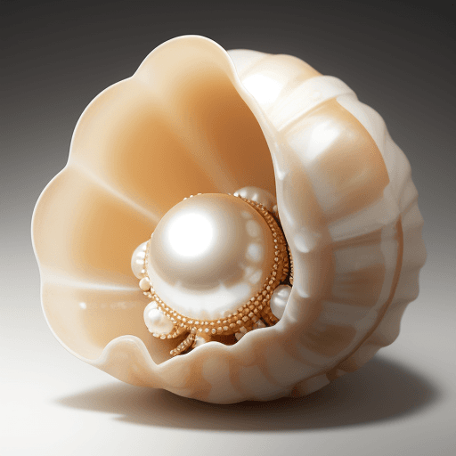 AI generated: A picture of a shell with pearls shining inside it