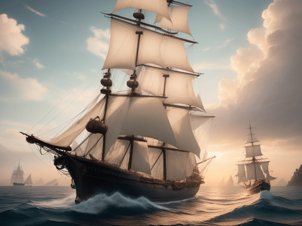 AI generated: Photo of a ultra realistic sailing ship, dramatic light, pale sunrise, cinematic lighting, battered,...
