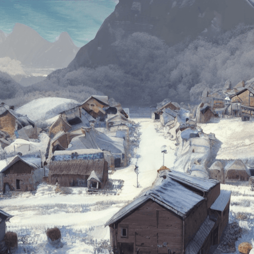 AI generated: Portrait d'un village montagneux couvert de neige, éclairage cinématographique, Artstation, 4k, hype...