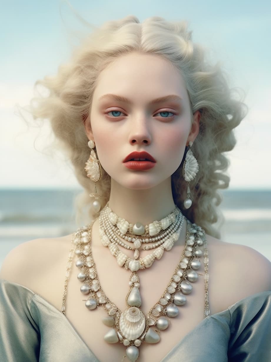 AI generated: a woman standing on top of a beach next to the ocean, by Rebecca Horn, tumblr, pop surrealism, beaut...