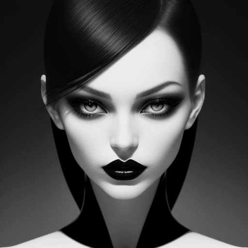 AI generated: A photograph of the face of an fashion model woman, focus on her lips, illuminated by dark shadows, ...