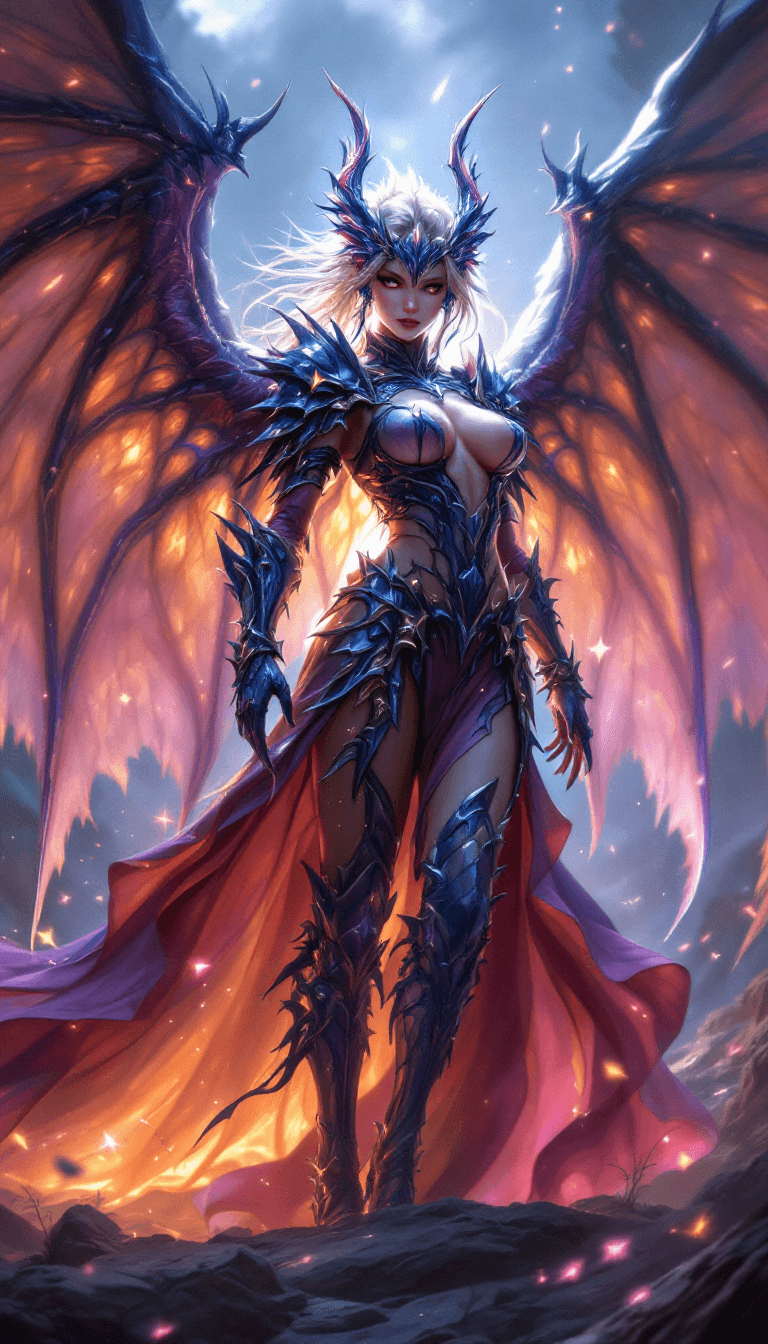AI generated: final fantasy, babe, fantasy big beautifull dragon wings armor with extrem many dettails and accesor...