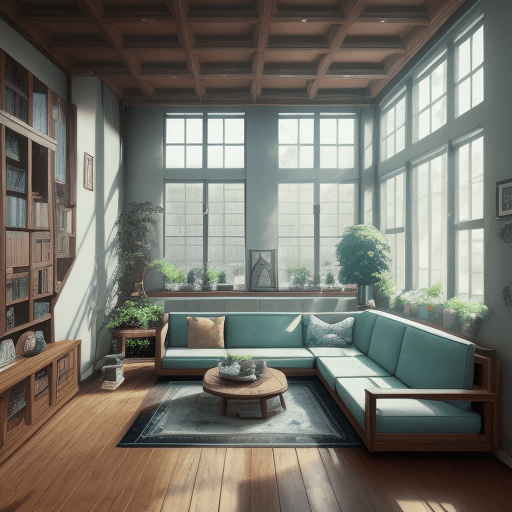 AI generated: High resolution photography interior design, dreamy sunken living room conversation pit, wooden floo...