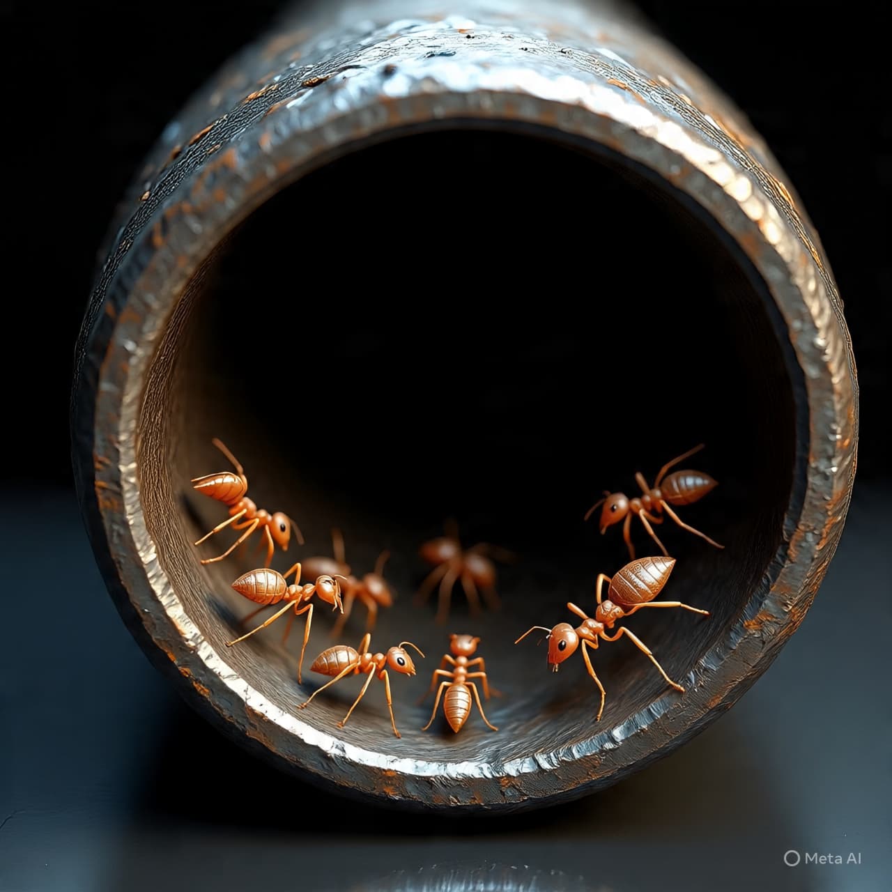 AI generated: A closeup of the pipe, view light from the pipe end, iron made pipe, interior of the pipe, decorated...