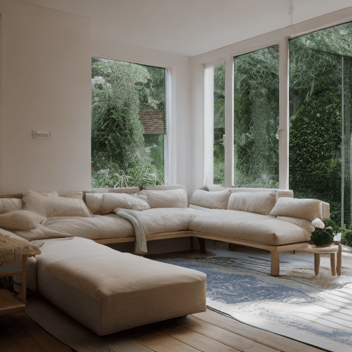 AI generated: High resolution photography interior design, dreamy sunken living room conversation pit, wooden floo...