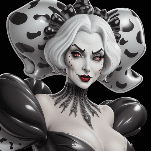 AI generated: "Cruella DeVille" intricately detailed, wickedly evil, polycarbonate translucent body" in the style ...