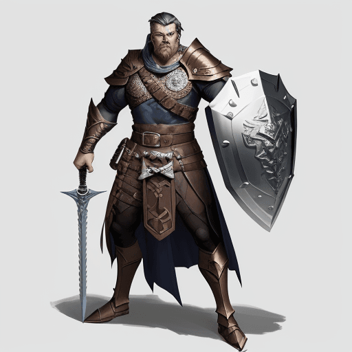 AI generated: a cartoon image of a man with a (war hammer) and a shield, straight face, Handsome, realistic fantas...