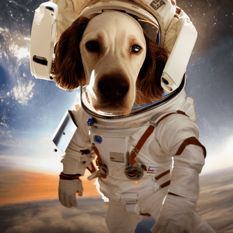 AI generated: Ralistic, ((Masterpiece, best quality)), cocker spaniel dog in astronaut suite space, supper floppy ...