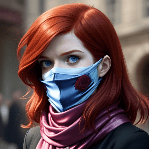 AI generated: Rose Leslie wearing a silk scarf over her mouth.