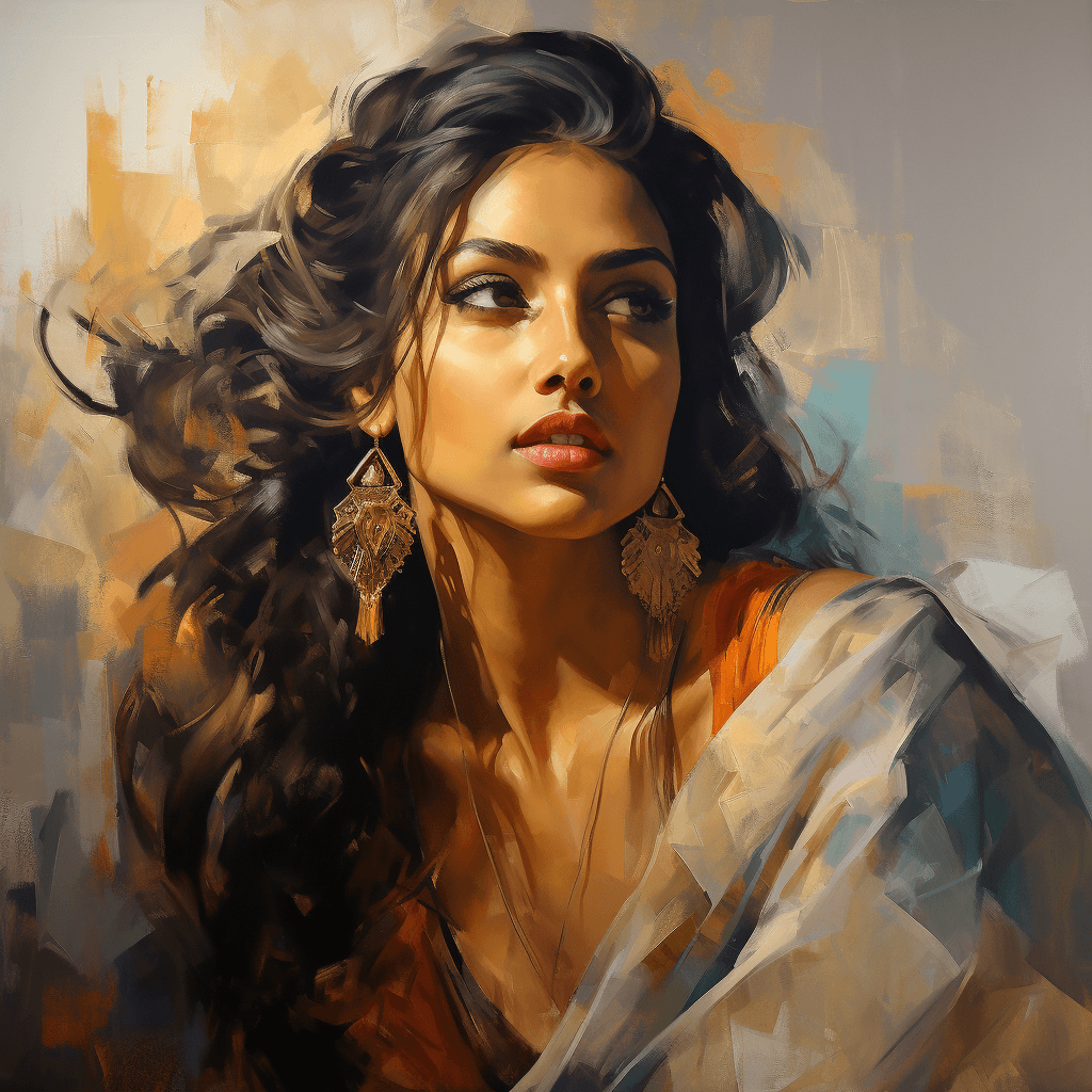 AI generated: a masterpiece post-impressionist oil painting of the beautiful Indian actress Deepika Padukone weari...