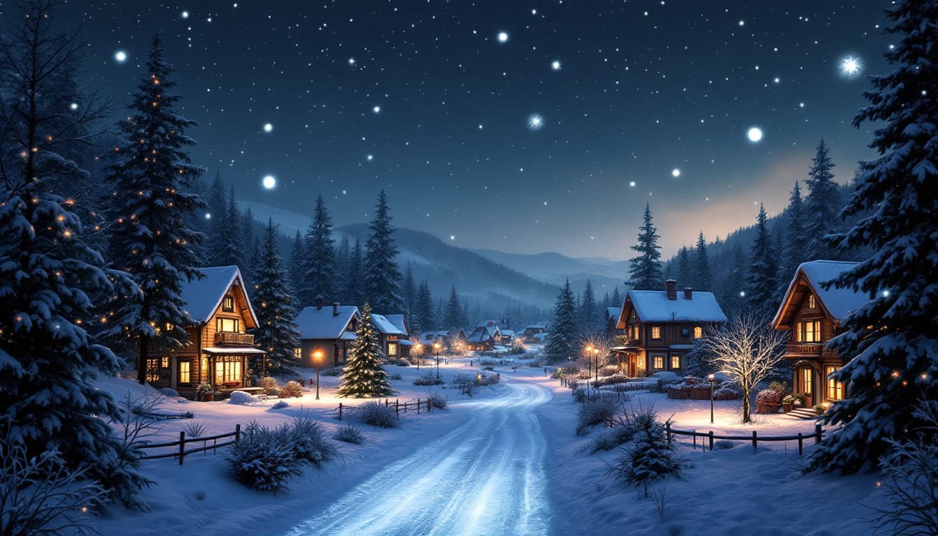 AI generated: a serene and idyllic winter scene, showcasing a quaint village nestled in a snow-covered landscape. ...