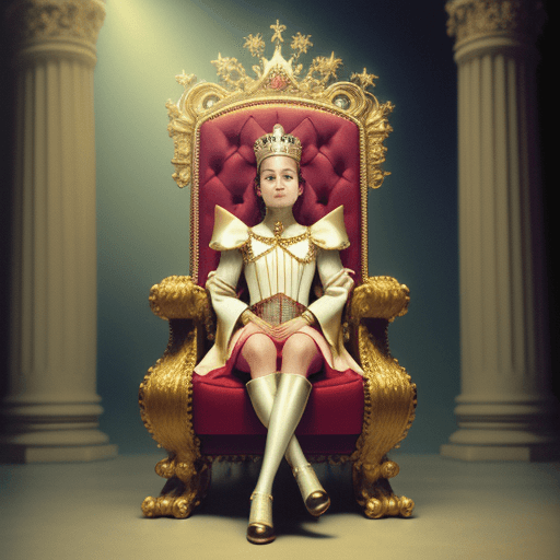 AI generated: Kodak disposable photography of young queen sit on her throne, 8k, --ar 3:4