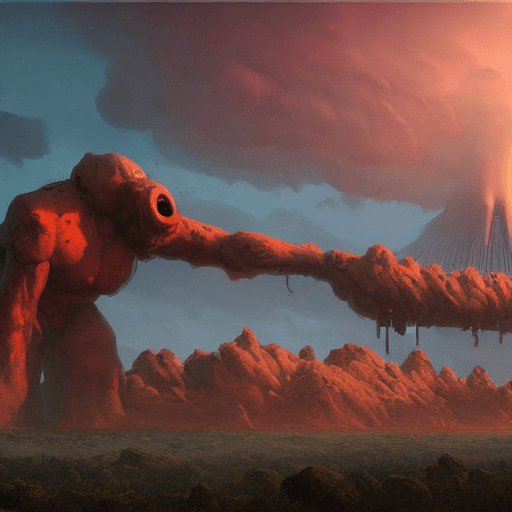 AI generated: a digital painting of a gigantic big enormous humanoid monster standing in the sky, concept art by s...