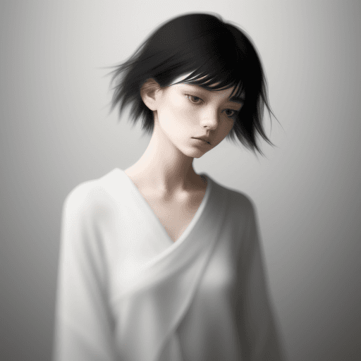 AI generated: blurry image of a girl, in the style of minimalist beauty, androgynous, light black, mote kei, seren...