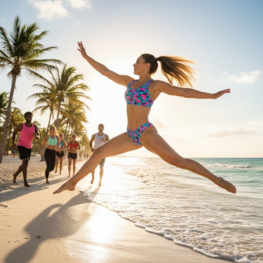 AI generated: a vibrant, dynamic image featuring on Miami Beach at midday, each exuding energy and readiness. The ...