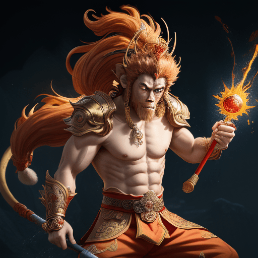 AI generated: masterpiece, concept art, mid shot, dynamic pose, centered, splash art, Sun wukong, (anthropomorphis...