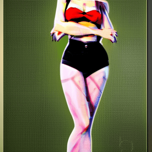 AI generated: full body Beautiful Pin up girl  like emma watson wearing a small bikini pin-up, large anime eye, ,s...