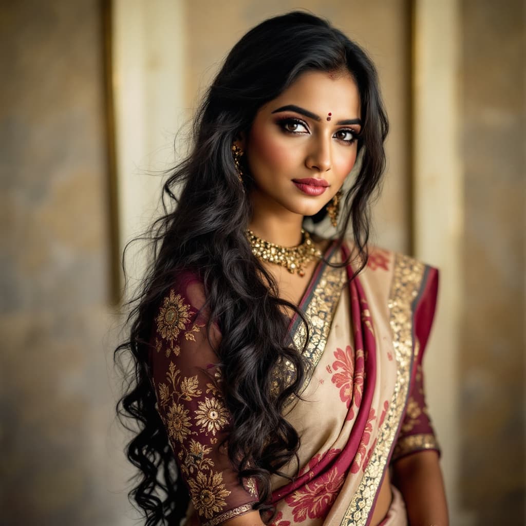 AI generated: Body dimensions 36-24-38 A beautiful Indian woman 