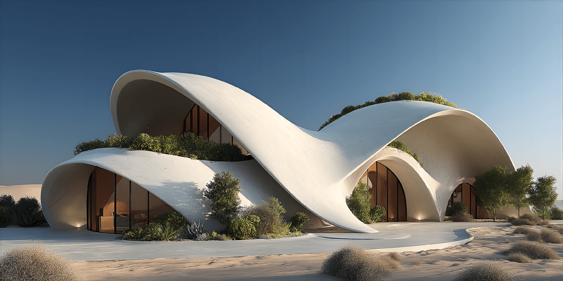 AI generated: futuristic eco-friendly home inspired by the curves of a seashell, featuring smooth organic shapes,...