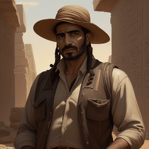 AI generated: new art : a 35 years old egypt man with archaeologist clothes. satara by johnny taylor, in the style...