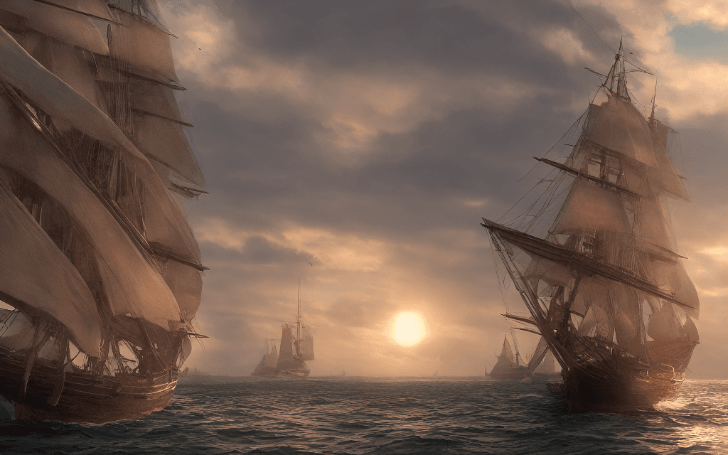 AI generated: Photo of a ultra realistic sailing ship, dramatic light, pale sunrise, cinematic lighting, battered,...