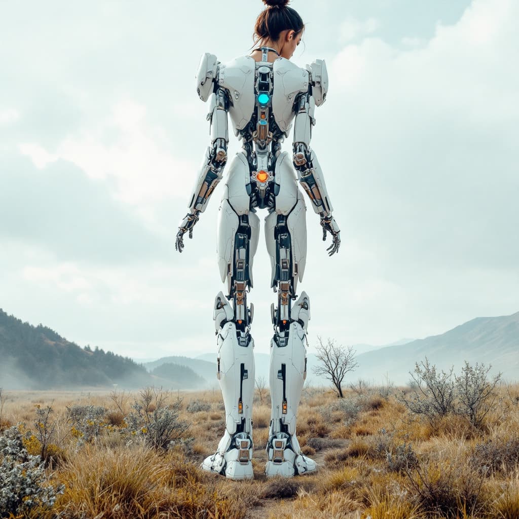 AI generated: Humans x robot  8k , double exposer 
