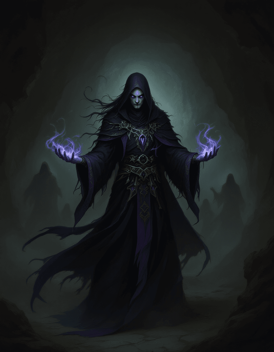 AI generated: "Create a concept art for Morwen, Lord of Shadows, a dark and enigmatic mage with mastery over shado...