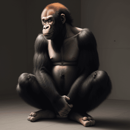 AI generated: A great ape dressed as a monk. He is facing
