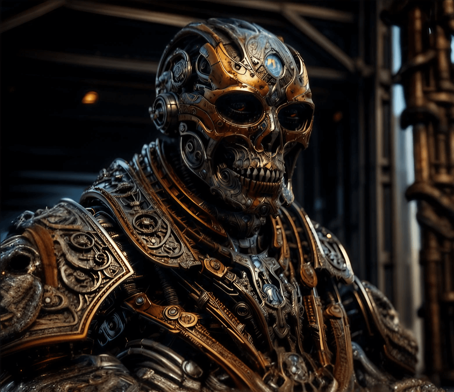 AI generated: a beautiful surreal old alien hybrid of a robot, low rusted iron, perfect eyes, ultra-realistic illu...
